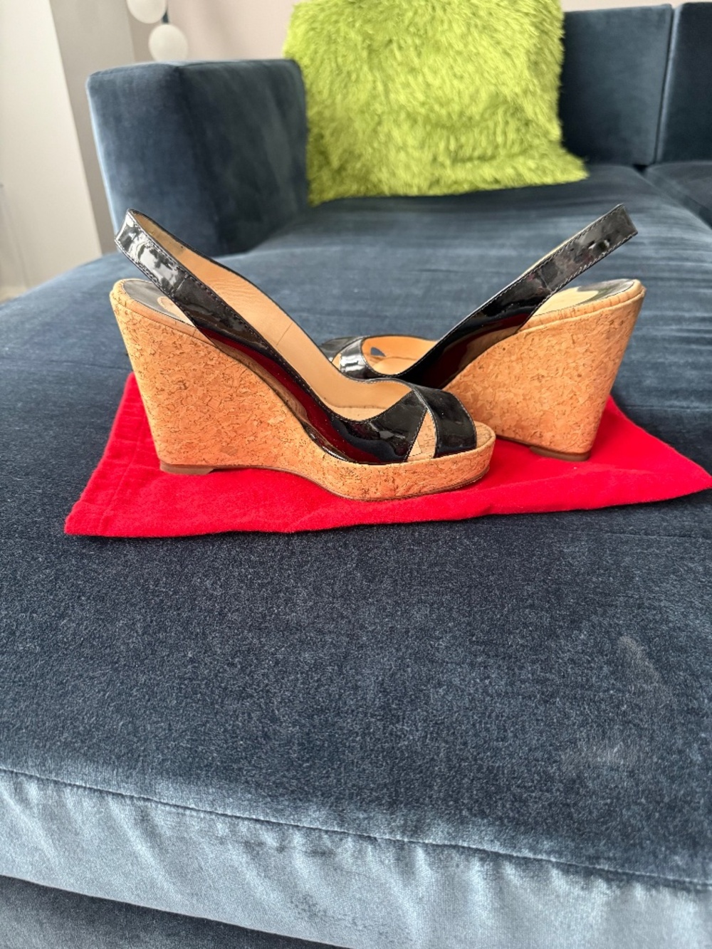 Christian Louboutin black patent leather wedges. Size 39